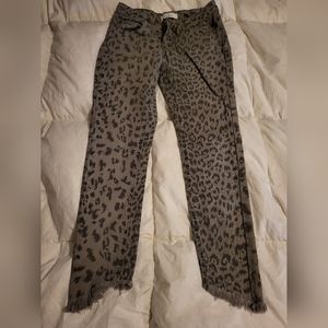 girls KanCan size 12 olive green, leopard print, ankle length jeans